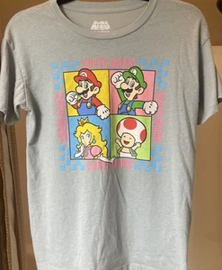 Super Mario Youth XL Kids Grey Short Sleeve Background T Shirt 2022 - Picture 1 of 12