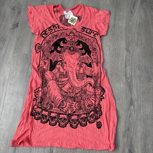 SURE Original Tshirt dress L/XL short sleeve cotton Elephant skulls graphic - Picture 1 of 11