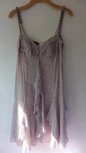 Amanda Wakeley Pink/Grey Silk Chiffon Dress with Chain Shoulder Straps, Size 12 - Picture 1 of 18