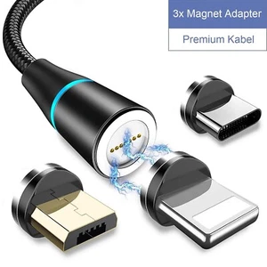 3 in 1 Magnet Ladekabel Schnellladekabel iPhone Typ C micro USB USB-C 1m / 2m  - Bild 1 von 11