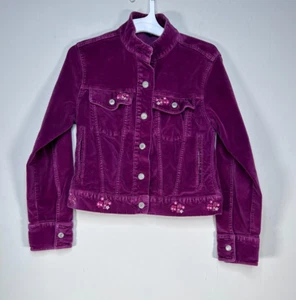 Gap Kids Corduroy Jacket Girls XL Stretch Purple Floral Embroidery Casual - Picture 1 of 11