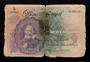F.C. PORTUGAL , 5 ESCUDOS 1920 , R/C (GOOD) , ROTURAS , PEGADO CON CELO , P.120 - Imagen 1 de 2