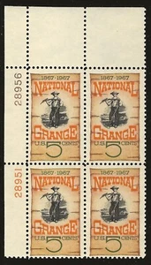 US Scott #1323, Plate Block #28956/28951 1967 National Grange FVF MNH Upper Left - Picture 1 of 1