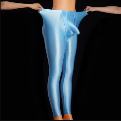 Men Shiny Oil Glossy Pants Soft Yoga Sports Tights Gym Skinny Trousers Plus Size - Image 1 of 4