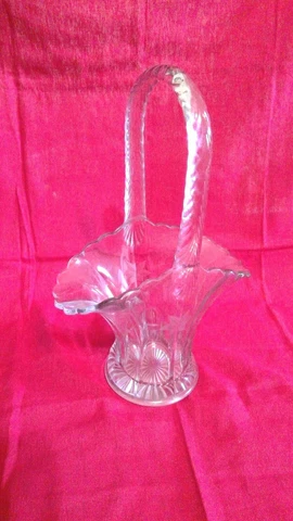 Vintage Pressed Glass Basket - Clear with flower etching Cover