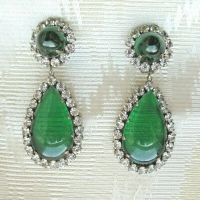 PENDIENTES ARAÑA KENNETH JAY LANE VERDE ESMERALDA Y CRISTAL, Vintage. Años 60 Foto 1 de 4