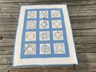 Antique Blue and White Embroidered CRIB Quilt Vintage