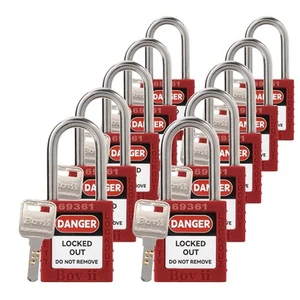 Lockout Tagout Locks Set, 10 Red Lockout Tagout Safety Padlocks Keyed Alike, ... - Picture 1 of 8