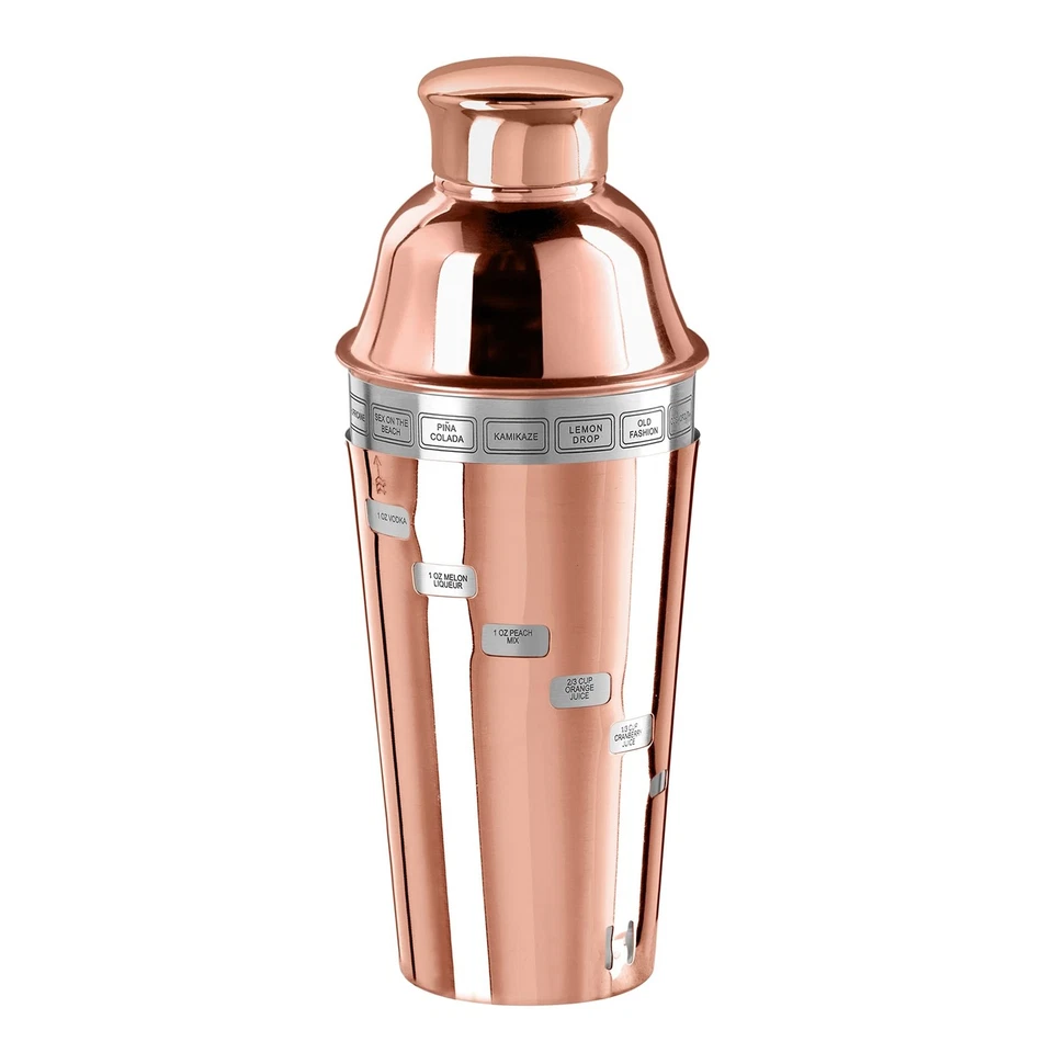 Oggi Dial a Drink 1.0 Lt./ 34 Oz. Cocktail Shaker With 15 Recipes Copper