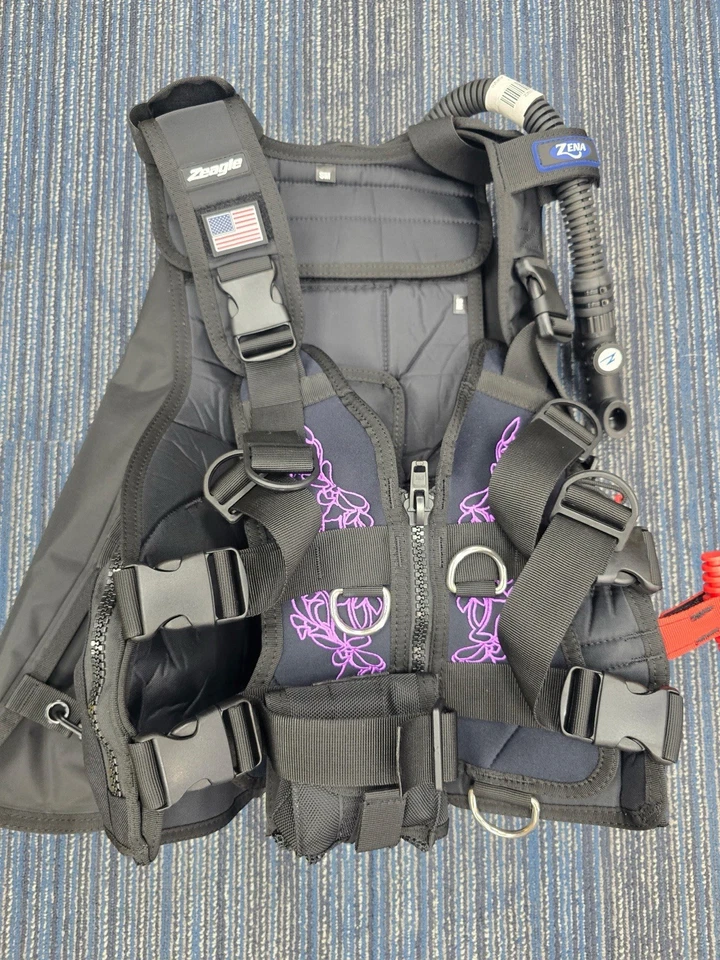 Zeagle Zena - Panel frontal bordado púrpura con inflador estándar Foto 1 de 1