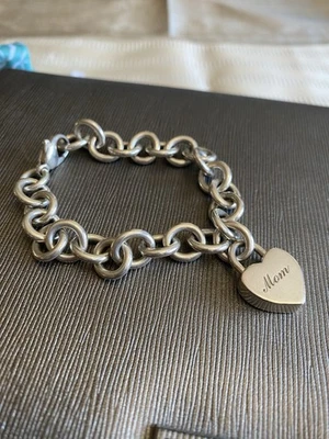 Tiffany & Co из чистого серебра сердце мама замок браслет с брелоками 7 дюймов - подлинный - Изображение 1 из 4