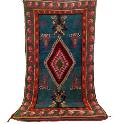 Vintage Moroccan Azilal Rug Handmade Berber Area Blue Carpet Tribal Wool Kilim - Image 1 of 4