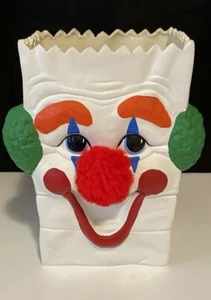 RARE Vintage 1980s Ceramic "Brown Paper Bag" Clown Face 🤡 Pom Pom Nose 8.25”T - Picture 1 of 10