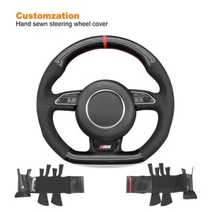 Envoltura de volante de fibra de carbono de gamuza en relieve cosida a mano para Audi A5 A7 RS 5 S3 - Imagen 1 de 10