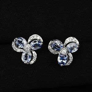 Boucles d'oreilles clous fleur délicates bleu tanzanite 2,80 ct en argent sterling 925 faites à la main