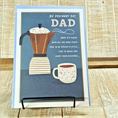 Tarjeta de felicitación del día del padre de primavera azul dorado café bendiciones apreciadas Foto 1 de 4