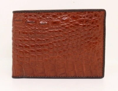 HandMade And Real Croc Leather Skin Bifold Wallet Men's Red Brown #134 - Image 1 of 4