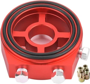 Oil Filter Sandwich Sensor Adapter Oil Cauge Plate Kit 3/4-16 Billet Red - Picture 1 of 10