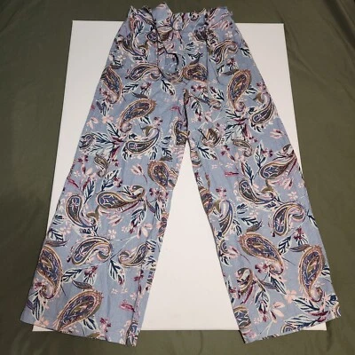 Pantalones Mystree Mezcla de Lino Cintura Alta Palazzo Corbata Delantera Paisley Pierna Ancha Nuevos sin Etiquetas Foto 1 de 4