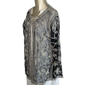 Victor Costa Occasion Sheer Black Embroidered LS Jacket Women Large - Picture 1 of 11