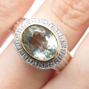 ALWAND VAHAN 14K Gold & Sterling Silver Real Diamond Green Amethyst Ring Size 7 - Picture 1 of 9