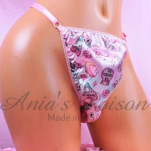 Satin Sissy HALLOWEEN Panties MEN's ADJUSTABLE baby Pink Wicked Triangle THONG - Picture 1 of 4