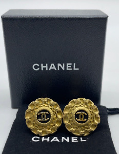 Authentic Chanel Earrings 95P Coco Mark Gold Color W/Box SKS2326