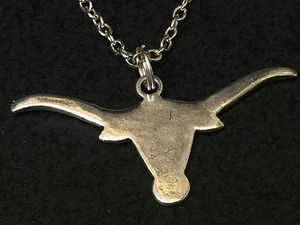 Western Longhorn Ganado Texas Dije Plata Tibetana con 18" Collar BIN - Imagen 1 de 4