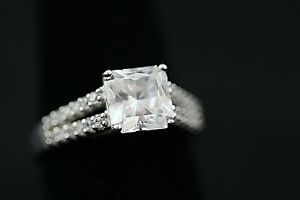 Vintage Ross Simons Sterling Engagement Ring Rhodium Plated Princess Cut CZ 
