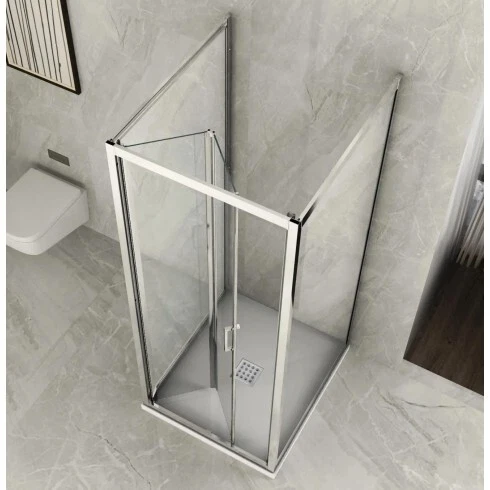 Box Doccia 3 Lati in Cristallo 6 mm Trasparente 2 Lati Fissi ed 1 Porta a Libro - Immagine 1 di 1