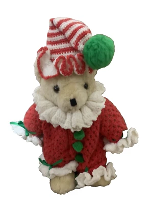 Vintage Teddy Bear in  crochet Clown Costume Jointed light brown Christmas holid - Image 1 of 4