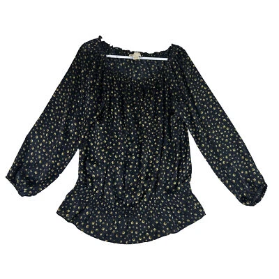 Blusa Pullover Michael Kors Mujer Negra Dorada Parte Inferior con Volantes Manga Larga L Foto 1 de 4