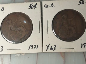 1921 Great Britain One Penny Lot Of 2  - Picture 1 of 7