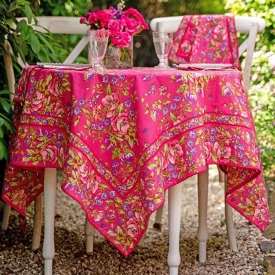 April Cornell Penny's Patio Floral Tablecloth 54 x 54 Breakfast Cloth Pink - Image 1 of 4
