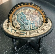 Vintage Metal Old World Globe Astrology Zodiac Desktop Office On Stand