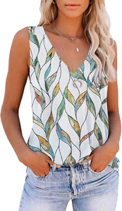 Women'S Sleeveless V Neck Tank Tops Summer Trendy 2025 Causal Cute Printed Loose - Picture 1 of 12