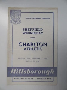 SHEFFIELD WEDS. v CHARLTON ATH. | 1958/1959 | DIV. 2 | 27 FEB 1959 | UK FREEPOST - Picture 1 of 3