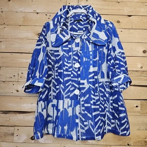 Damee Swing Jacket Medium Abstract Pattern Blue Art to Wear Coastal Resort - Picture 1 of 8