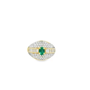 0,44ct. Grüner Smaragd & 0,41cttw. Weißer Diamant Kuppelring in 18 Karat Gelbgold 7 US - Bild 1 von 3