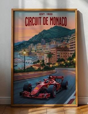 Póster Gran Premio de Mónaco F1 - Arte de pared Ferrari Racing - Regalo de decoración Fórmula 1 Foto 1 de 4