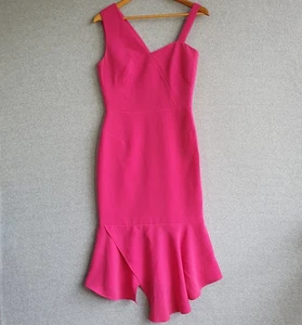 Karen Millen Dress Sz 10 Pink Asymmetric Ruffle Midi Party Event Cocktail - Picture 1 of 10