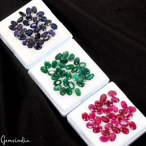 90 Pcs Natural Multi Gems Emerald Ruby Sapphire Oval Cut 6-7mm Gems For Jewelry - Picture 1 of 6