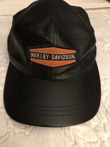 Vintage Harley Davidson Black Leather Ball Cap - Picture 1 of 6