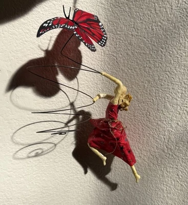 Sarena Mann Paper Mache Art Mobile Dancing Flying Fairy Lady With Butterfly Rare - Image 1 of 4