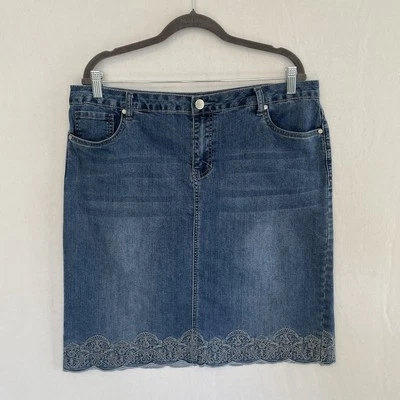 Falda vaquera BACCINI para mujer talla 14 denim 5 bolsillos dobladillo festoneado bordado Foto 1 de 4