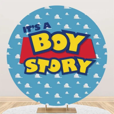 Round Boy Story Backdrop Baby Shower Party Circle Photo Background Banner - image 1 of 4