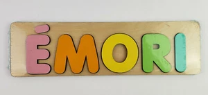 Wood Personalized Name Puzzle - EMORI - Multi Pastel Colored Wooden Letters - Picture 1 of 4