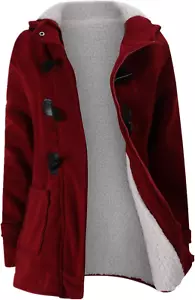 Women Fashion Horn Button Fleece Thicken Coat with Hood Winter Warm Jacket - Picture 1 of 28