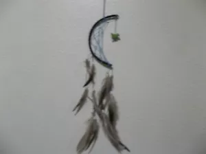 Handmade Crescent Dream Catcher With Faux Turquoise Bird & Feathers Wall Hanging - Picture 1 of 6