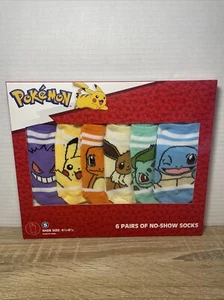 Pokemon Boys No-Show Socks Size S 6-Pack Shoe Size 4 1/2 - 8 1/2 - Picture 1 of 5